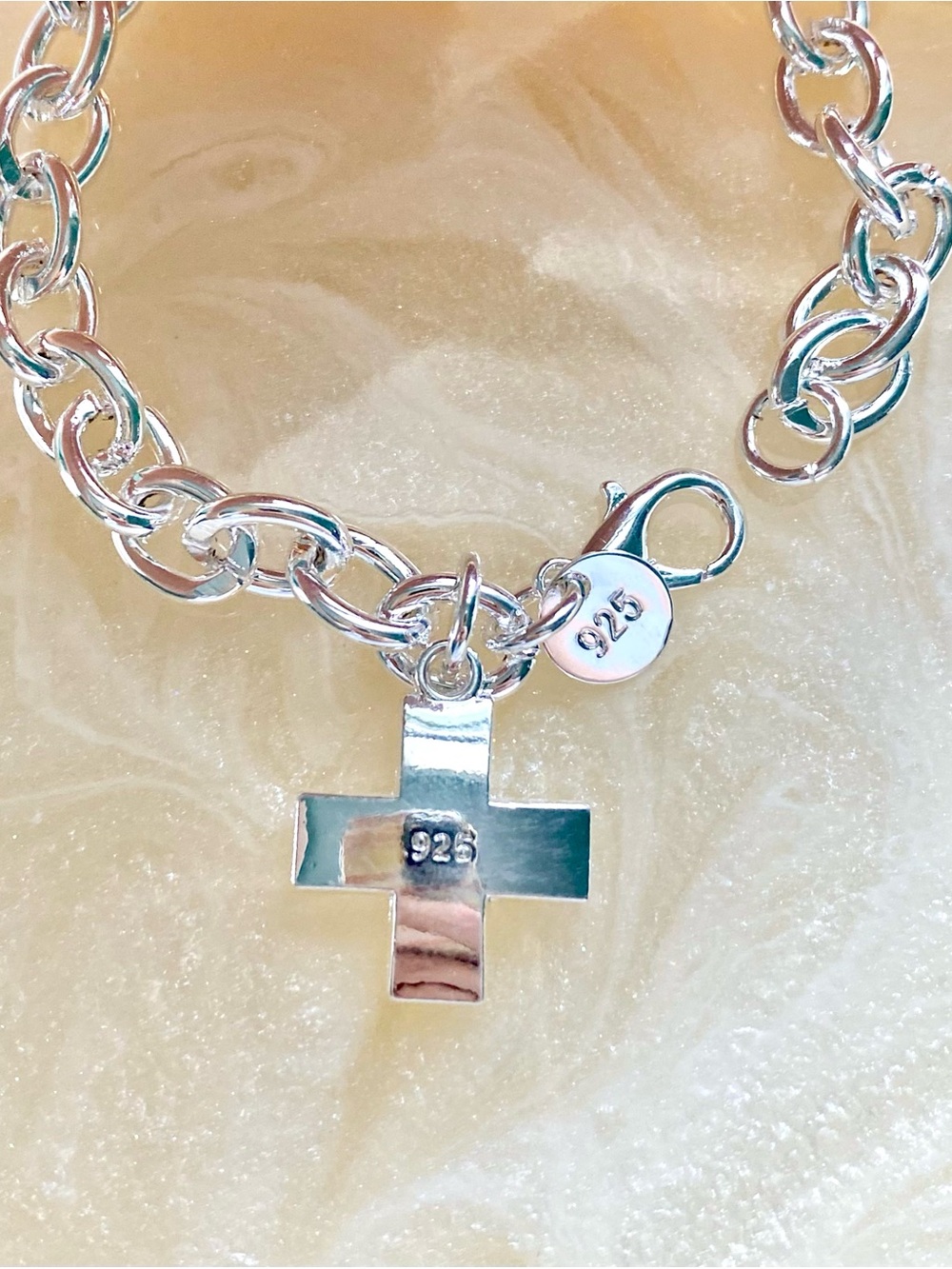 Sterling Silver Cross Charm Bracelet - Silver - Picture 2 of 3